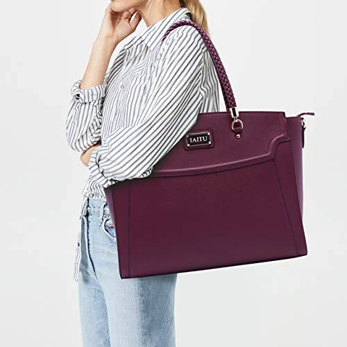 Laptop Tote Bag For Women,13-15.6 Inches Spacious Tablet Handbag Shoulder Bag For Laptop Computer Tablet(Darkpurple-N) 4 Laptop Tote Bag For Women,13-15.6 Inches Spacious Tablet Handbag Shoulder Bag For Laptop Computer Tablet(Darkpurple-N) - Image 2