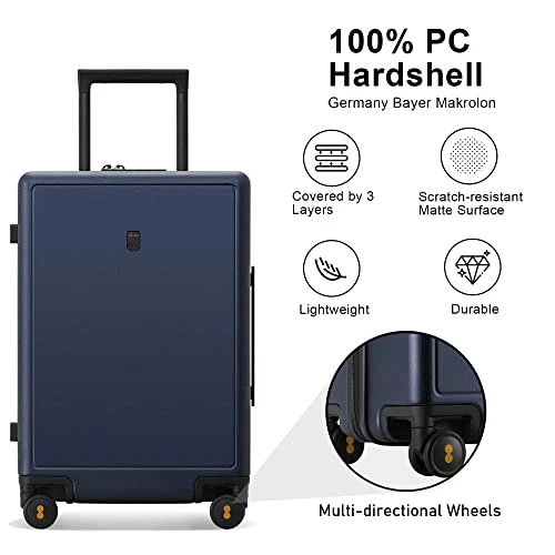 LEVEL8 Elegance Checked Luggage, 24 Inch Hardside Suitcase, Lightweight PC Matte Hardshell With TSA Lock, Spinner Wheels - Navy Blue 7 LEVEL8 Elegance Checked Luggage, 24 Inch Hardside Suitcase, Lightweight PC Matte Hardshell With TSA Lock, Spinner Wheels - Navy Blue - Image 5