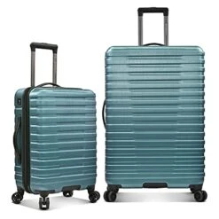 U.S. Traveler Boren Polycarbonate Hardside Rugged Travel Suitcase Luggage With 8 Spinner Wheels, Aluminum Handle, Teal, 2-Piece Set