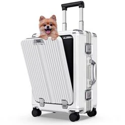 SOMODE Airline Approved Carry On Luggage With Spinner Wheels,Aluminum Framed Carry On Suitcase With Front Open Laptop Compartment/Pocket 22×14×9 Inch Large Checked-in Luggage(White)