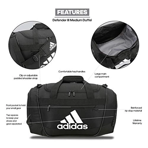 Adidas Defender III Medium Duffel Bag, Black/White 10 Adidas Defender III Medium Duffel Bag, Black/White - Image 8