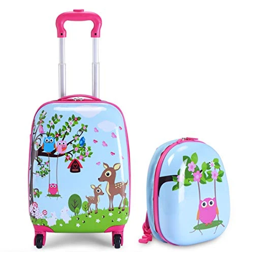 Goplus 2PC Kids Luggage, 12" & 16" Kids Carry On Luggage Set, Lightweight Spinner Suitcases For Boys And Girls (Deer) 3 Goplus 2PC Kids Luggage, 12" & 16" Kids Carry On Luggage Set, Lightweight Spinner Suitcases For Boys And Girls (Deer)