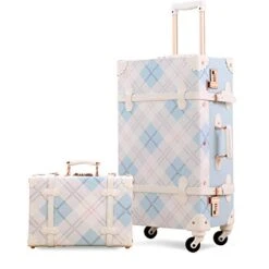 UNIWALKER Vintage Suitcase Set 20 Inch Carry On Spinner Luggage With 12 Inch Handbag For Women