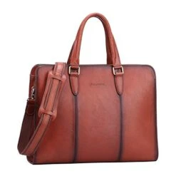 Banuce Vintage Full Grains Italian Leather Briefcase For Women Tote Handbag Attache Case 14 Inch