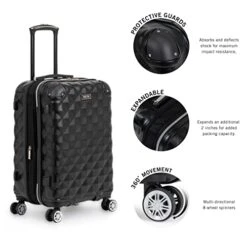 Kenneth Cole Reaction Diamond Tower Luggage Collection Lightweight Hardside Expandable 8-Wheel Spinner Travel Suitcase, Black, 2pc Bundle (Carry On+Backpack) -Vera Bradley Shop 41cbkarOAmL