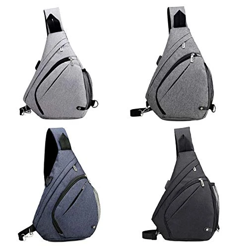 JAGENIE Men's Shoulder Bag Sling Chest Pack Fashion USB Charging Sport Crossbody Handbag Deep Gray 4 JAGENIE Men's Shoulder Bag Sling Chest Pack Fashion USB Charging Sport Crossbody Handbag Deep Gray - Image 2