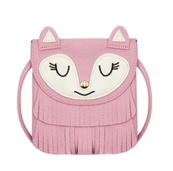 ZGMYC Fox Tassel Shoulder Bag Small Coin Purse Crossbody Satchel For Kids Girls, Large Pink (5.9 X 5.9in)
