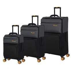 It Luggage Duo-Tone 3 Piece Softside 8 Wheel Spinner Set, Pewter/Black, 3 Pc