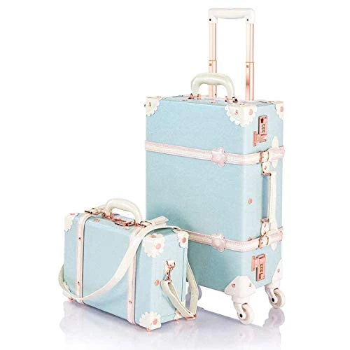 COTRUNKAGE 24 Inch Large Vintage Luggage Set 2 Pieces Rolling Suitcases For Women (13" & 24", Sky Blue) 3 COTRUNKAGE 24 Inch Large Vintage Luggage Set 2 Pieces Rolling Suitcases For Women (13" & 24", Sky Blue)