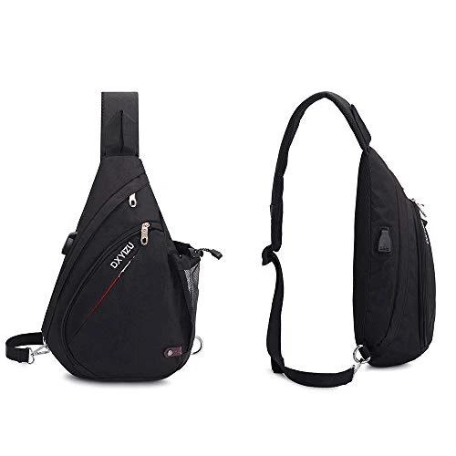 SINOKAL Sling Bag Chest Shoulder Backpack Casual Crossbody Shoulder Triangle Packs Daypacks For Men Women Canvas Digital Camera Bags With Charging Port For Sport Outdoor Gym Travel Hiking (Black) 11 SINOKAL Sling Bag Chest Shoulder Backpack Casual Crossbody Shoulder Triangle Packs Daypacks For Men Women Canvas Digital Camera Bags With Charging Port For Sport Outdoor Gym Travel Hiking (Black) - Image 9