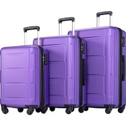 Expandable ABS Durable Suitcase 3 Piece Luggage Sets Lightweight With Double Wheels TSA Lock Spinner, Unisex Adults Teens Home Outddor Carry On Luggage (Purple 20/24/28 Inch)