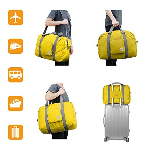 Wandf Foldable Travel Duffel Bag Luggage Sports Gym Water Resistant Nylon (Yellow) 6 Wandf Foldable Travel Duffel Bag Luggage Sports Gym Water Resistant Nylon (Yellow) - Image 4