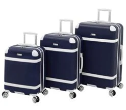 LONDON FOG Vintage Hardside Expandable Spinner Luggage, Midnight Blue, 3-Piece Set