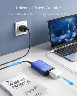 BESTEK Universal Voltage Converter, [Pure Sine Wave] Travel Power Converter Adapter For Hair Straightener/Curler, 100-240V To 110V Travel Adapter With Fast USB (Blue) -Vera Bradley Shop 41jR6fURnTL