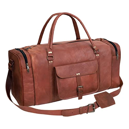 24 Inch Genuine Leather Duffel Travel Overnight Weekend Leather Bag Sports Gym Duffel Luggage Travel Bag For Men And Women Travelling Cabin Duffle Yoga Gym Bag (24 Inch Brown) 3 24 Inch Genuine Leather Duffel Travel Overnight Weekend Leather Bag Sports Gym Duffel Luggage Travel Bag For Men And Women Travelling Cabin Duffle Yoga Gym Bag (24 Inch Brown)