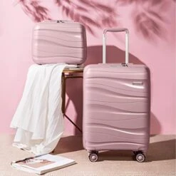 Melalenia Luggage Carry On Suitcase, PP Material Suitcase With Spinner Wheels,TSA Luggage Locks 22x14x9 Airline Approved (Nude Pink) -Vera Bradley Shop 41kEA5IcscL