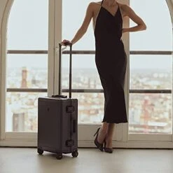 LEVEL8 Gibraltar Carry On Luggage, 20" Aluminum Frame Hardside Suitcase Zipperless Luggage With TSA Lock, 8 Spinner Wheels - Dark Grey -Vera Bradley Shop 41l1KTexLNL