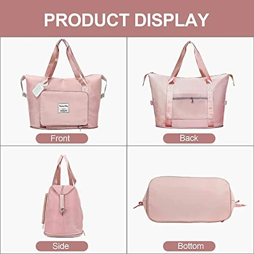 Large Capacity Folding Travel Bag, Travel Duffel Bag With Luggage Tag, Waterproof Lightweight Gym Bag With Wet And Dry Separation Bag, For Travel, Sports, Gym, Pink 9 Large Capacity Folding Travel Bag, Travel Duffel Bag With Luggage Tag, Waterproof Lightweight Gym Bag With Wet And Dry Separation Bag, For Travel, Sports, Gym, Pink - Image 7