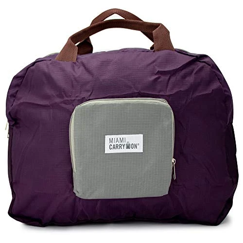 Miami CarryOn Travel Foldable Handbag - Folds To A Compact 6 X 6 X 1-1/2 Inches (Purple-Gray) 9 Miami CarryOn Travel Foldable Handbag - Folds To A Compact 6 X 6 X 1-1/2 Inches (Purple-Gray) - Image 7