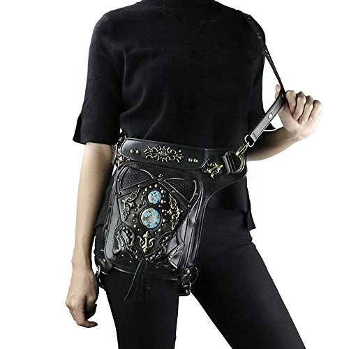 Gothic Waist Bag Fanny Pack Leather Steampunk Bag Side Bag Travel Purse Side Wallet Punk Rock Chain Leg Bag Crossbody Shoulder Messenger Bags Handbag Hip Holster Pouch For Women Girls (Black) 5 Gothic Waist Bag Fanny Pack Leather Steampunk Bag Side Bag Travel Purse Side Wallet Punk Rock Chain Leg Bag Crossbody Shoulder Messenger Bags Handbag Hip Holster Pouch For Women Girls (Black) - Image 3
