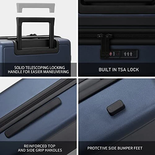 LEVEL8 Elegance Checked Luggage, 24 Inch Hardside Suitcase, Lightweight PC Matte Hardshell With TSA Lock, Spinner Wheels - Navy Blue 6 LEVEL8 Elegance Checked Luggage, 24 Inch Hardside Suitcase, Lightweight PC Matte Hardshell With TSA Lock, Spinner Wheels - Navy Blue - Image 4