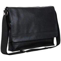 Kenneth Cole Reaction Strident-Class Vegan Leather 15" Laptop & Tablet Crossbody Messenger Bag For Work, School, & Travel, Black, Laptop