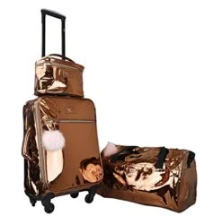 Vue Metallic Lightweight Spinner Carry On Luggage 3pc Carry On Set W/ 22" Luggage, Duffel Bag & Cosmetic Bag (Rose Gold) -Vera Bradley Shop 41pCzTukI2L