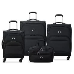 DELSEY Paris Sky Max 2.0 Softside Expandable Luggage With Spinner Wheels, Blue, 4 Piece Set W/Duffel