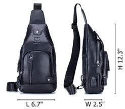 BULLCAPTAIN Men Sling Crossbody Bag With USB Charging Port Genuine Leather Shoulder Chest Bag Travel Hiking Backpack (Black) -Vera Bradley Shop 41psa3wLwpL