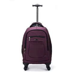 Racini Nylon Waterproof Rolling Backpack, Freewheel Travel Wheeled Backpack, Carry-on Luggage With Anti-Theft Zippers(Purple)