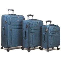 Dejuno Aurora Lightweight Denim 3-Piece Spinner Luggage Set, Navy