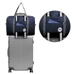 Wandf Foldable Travel Duffel Bag Luggage Sports Gym Water Resistant Nylon (D-Dark Blue With Strap) -Vera Bradley Shop 41qjzwBXltS