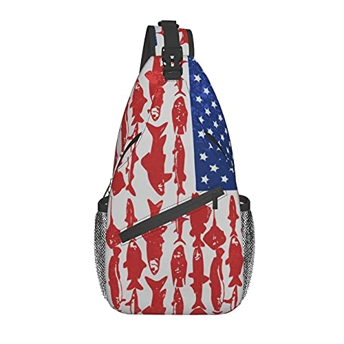 American Flag Fish Sling Bag Crossbody Backpack Shoulder Casual Chest Bags For Travel Gym Sport Hiking 3 American Flag Fish Sling Bag Crossbody Backpack Shoulder Casual Chest Bags For Travel Gym Sport Hiking