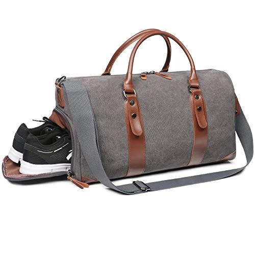 Oflamn Large Duffle Bag Canvas Leather Weekender Overnight Travel Carry On Tote Bag With Shoe Compartment And Toiletry Bag (Grey) 8 Oflamn Large Duffle Bag Canvas Leather Weekender Overnight Travel Carry On Tote Bag With Shoe Compartment And Toiletry Bag (Grey) - Image 6