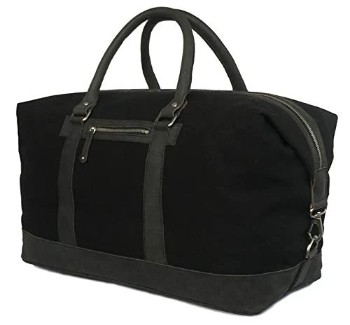 Oversized Canvas Genuine Leather Trim Travel Tote Duffel Shoulder Handbag Weekend Bag 5 Oversized Canvas Genuine Leather Trim Travel Tote Duffel Shoulder Handbag Weekend Bag - Image 3