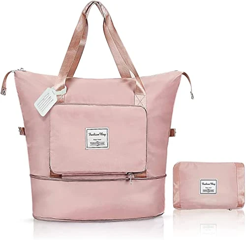 Large Capacity Folding Travel Bag, Travel Duffel Bag With Luggage Tag, Waterproof Lightweight Gym Bag With Wet And Dry Separation Bag, For Travel, Sports, Gym, Pink 3 Large Capacity Folding Travel Bag, Travel Duffel Bag With Luggage Tag, Waterproof Lightweight Gym Bag With Wet And Dry Separation Bag, For Travel, Sports, Gym, Pink