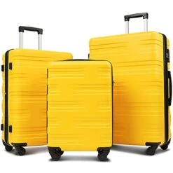 Flieks Luggage Sets TSSA 3 Piece Spinner Suitcase Lightweight 20 24 28 Inch (Yellow)