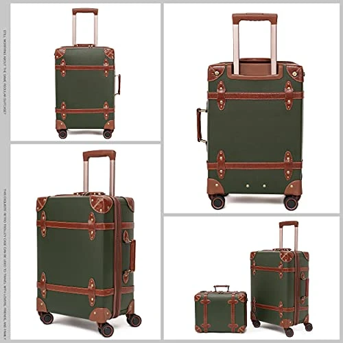 NZBZ Vintage Luggage Sets With Spinner Wheels Cute Carry On Suitcase Tsa Lock Luggage 3 Pieces (Green, 14inch & 20inch & 28inch) 5 NZBZ Vintage Luggage Sets With Spinner Wheels Cute Carry On Suitcase Tsa Lock Luggage 3 Pieces (Green, 14inch & 20inch & 28inch) - Image 3
