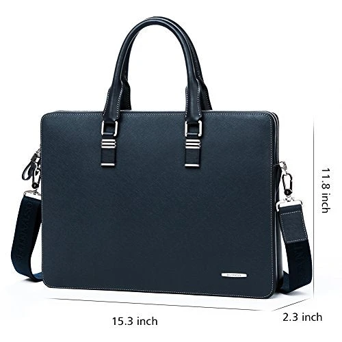 Bostanten Leather Briefcase Shoulder Cross-Body Laptop Business Bag For Men & Women Blue Cross 5 Bostanten Leather Briefcase Shoulder Cross-Body Laptop Business Bag For Men & Women Blue Cross - Image 3