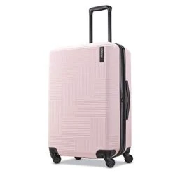 American Tourister Stratum XLT Expandable Hardside Luggage With Spinner Wheels, Pink Blush, Checked-Medium 25-Inch