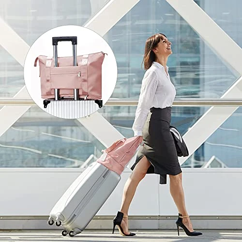 Large Capacity Folding Travel Bag, Travel Duffel Bag With Luggage Tag, Waterproof Lightweight Gym Bag With Wet And Dry Separation Bag, For Travel, Sports, Gym, Pink 6 Large Capacity Folding Travel Bag, Travel Duffel Bag With Luggage Tag, Waterproof Lightweight Gym Bag With Wet And Dry Separation Bag, For Travel, Sports, Gym, Pink - Image 4