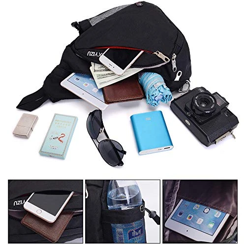 SINOKAL Sling Bag Chest Shoulder Backpack Casual Crossbody Shoulder Triangle Packs Daypacks For Men Women Canvas Digital Camera Bags With Charging Port For Sport Outdoor Gym Travel Hiking (Black) 5 SINOKAL Sling Bag Chest Shoulder Backpack Casual Crossbody Shoulder Triangle Packs Daypacks For Men Women Canvas Digital Camera Bags With Charging Port For Sport Outdoor Gym Travel Hiking (Black) - Image 3