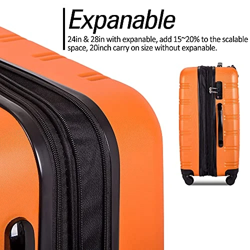 Expandable 3 Piece Luggage Sets Hardside Durable Suitcase With Spinner Wheels TSA Lock, 3 Pcs Carry On Case Travel Home Outdoor School Lightweight Trolley Case ( 20" 24" 28" Orange) 8 Expandable 3 Piece Luggage Sets Hardside Durable Suitcase With Spinner Wheels TSA Lock, 3 Pcs Carry On Case Travel Home Outdoor School Lightweight Trolley Case ( 20" 24" 28" Orange) - Image 6