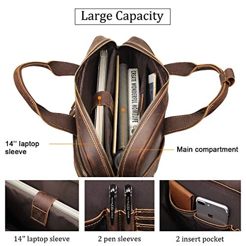 Augus Leather Messenger Bag For Men Vintage Travel Backpack 15.6 Inch Laptop Briefcase Shoulder Bags With YKK Metal Zipper 6 Augus Leather Messenger Bag For Men Vintage Travel Backpack 15.6 Inch Laptop Briefcase Shoulder Bags With YKK Metal Zipper - Image 4