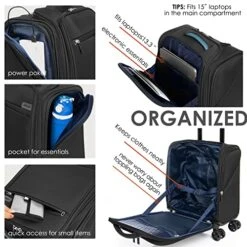 VERAGE Carry On Underseat Luggage With Wheels & USB Port, Wheeled Spinner Bag Carry-on Luggages For Airlines, Lightweight Suitcase Men Women, Pilots And Crew (14-Inch Compact) 15 VERAGE Carry On Underseat Luggage With Wheels & USB Port, Wheeled Spinner Bag Carry-on Luggages For Airlines, Lightweight Suitcase Men Women, Pilots And Crew (14-Inch Compact) -Vera Bradley Shop 510OGmVKuxL