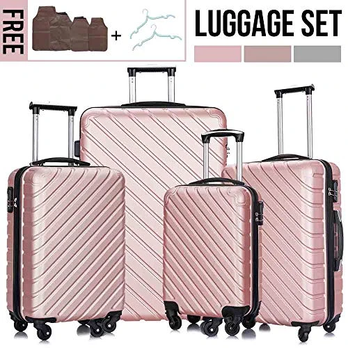 4 Piece Luggage Sets,Travel Suitcase Spinner Hardshell Lightweight W/Free Suitcase Cover& Hanger (Rose Gold, 18 20 24 28 Inch) 8 4 Piece Luggage Sets,Travel Suitcase Spinner Hardshell Lightweight W/Free Suitcase Cover& Hanger (Rose Gold, 18 20 24 28 Inch) - Image 6
