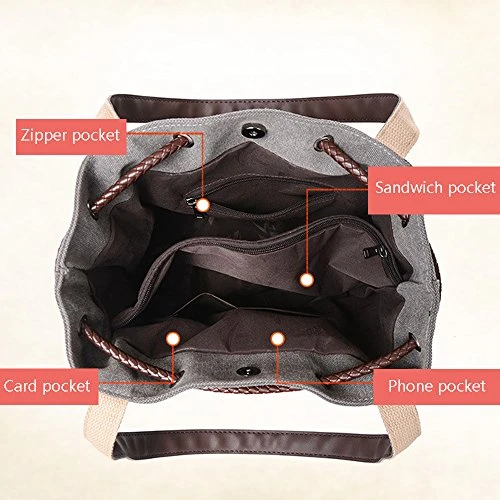 Hiigoo Printing Canvas Shoulder Bag Retro Casual Handbags Messenger Bags (Black) 7 Hiigoo Printing Canvas Shoulder Bag Retro Casual Handbags Messenger Bags (Black) - Image 5