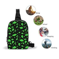 NiYoung Men Women Sling Bag Crossbody Backpack, Green Alien Moon Spaceships Planet Black Casual Daypack With Adjustable Strap For Outdoor Cycling Hiking Travel -Vera Bradley Shop 511e88IQ1LL