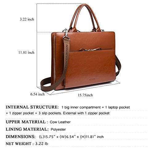 Bostanten Leather Briefcase Shoulder Laptop Business Vintage Slim Bags For Men & Women 4 Bostanten Leather Briefcase Shoulder Laptop Business Vintage Slim Bags For Men & Women - Image 2