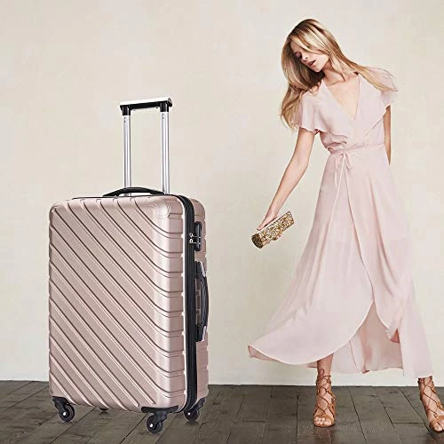 Apelila 5 Piece Luggage Sets,Travel Suitcase Spinner Hardshell Lightweight W/Free Suitcase Cover& Hanger (4PC Champagne Gold With Bag) 5 Apelila 5 Piece Luggage Sets,Travel Suitcase Spinner Hardshell Lightweight W/Free Suitcase Cover& Hanger (4PC Champagne Gold With Bag) - Image 3